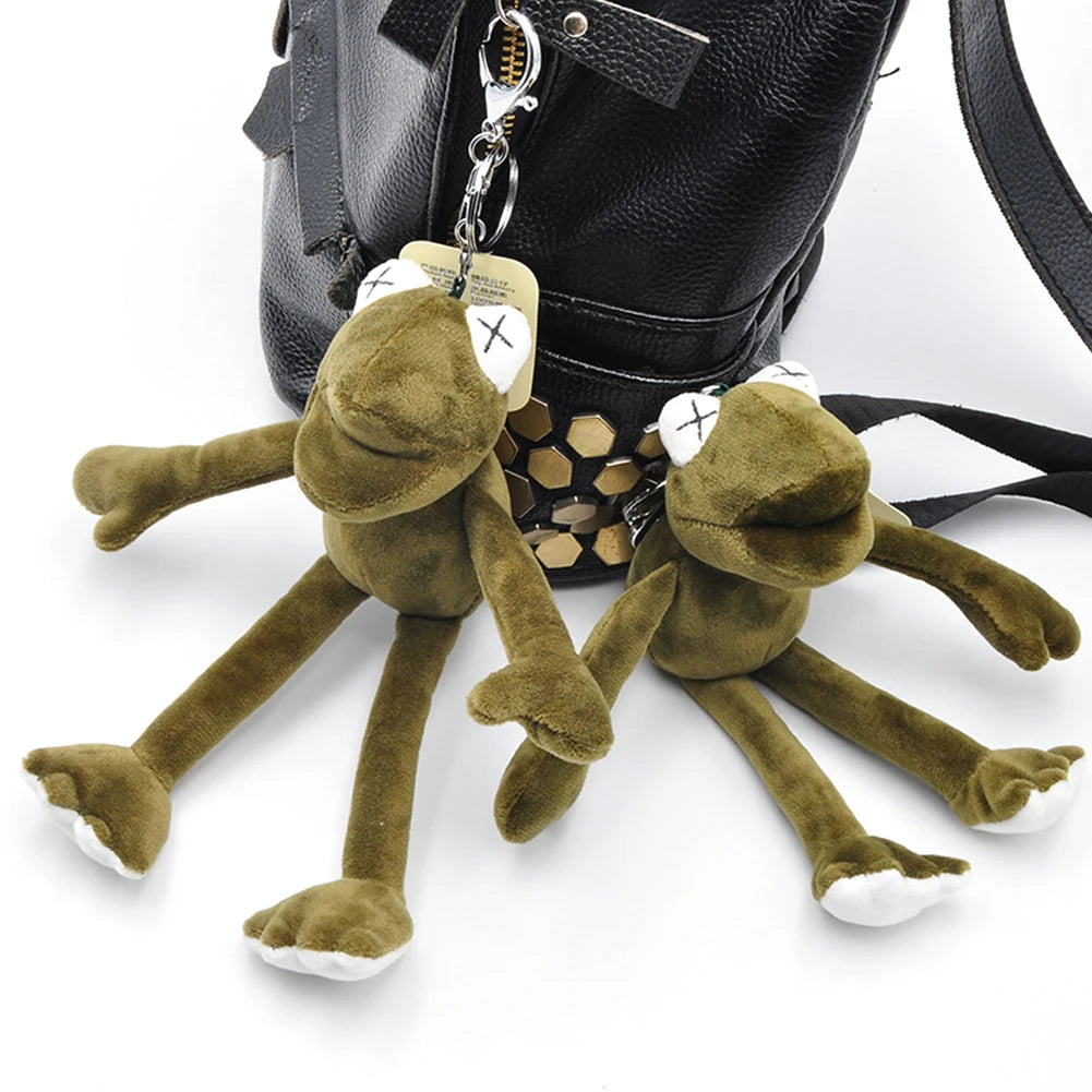 20cm Funny Cartoon Dead Frog Plush Keychains Pendant Soft Stuffed Animal TOY For Boys Backpack Keychains Plush Toys Gifts