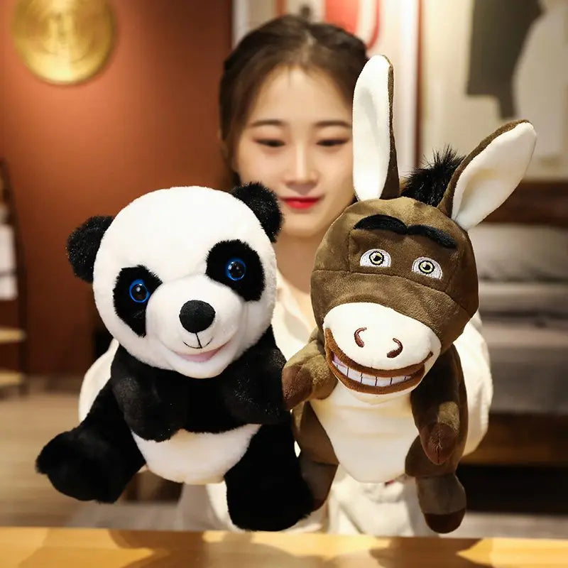 12 Styles Animals Plush Hand Puppet Toy Cute Panda Bear Rabbit Donkey Cattle Stuffed Doll Telling Playing Doll Gifts