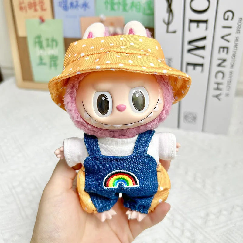 New 17cm Pendant Cute Labubu Doll Clothes Fashion Dress Headgear Stuffed Accessories Cos Anime Plush Cartoon Decor Birthday Toys