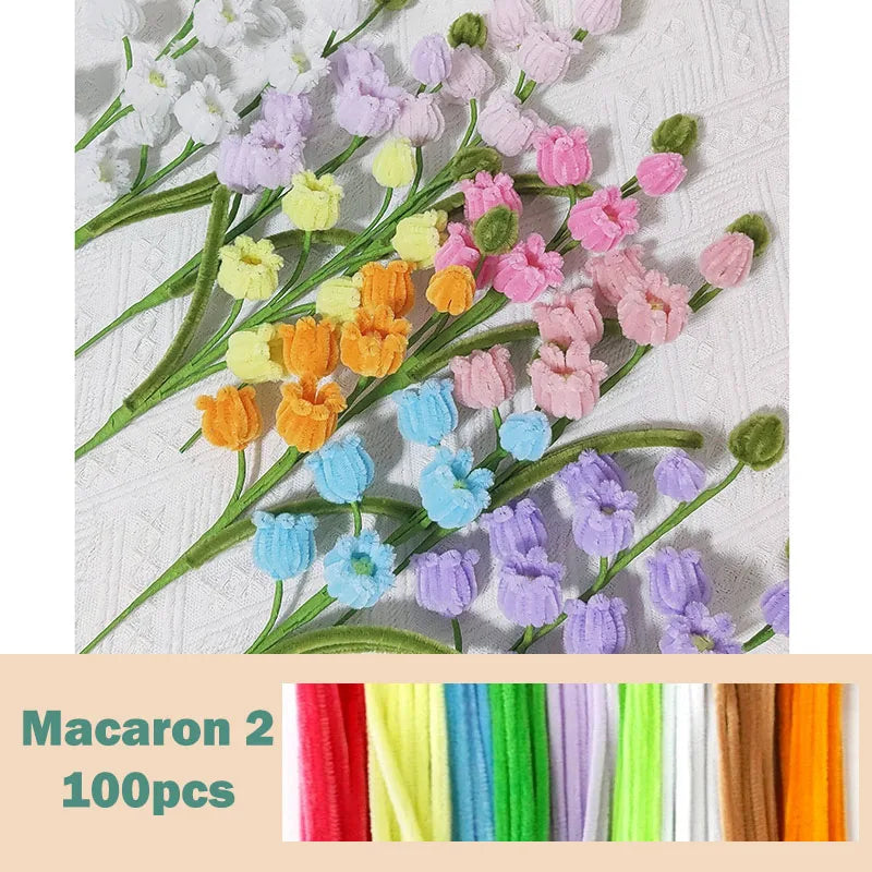 100pcs Colorful Chenille Stems Pipe Cleaners Plush Tinsel Stem Wired Twist Sticks Hair Strip DIY Craft Educational Toys Handmade