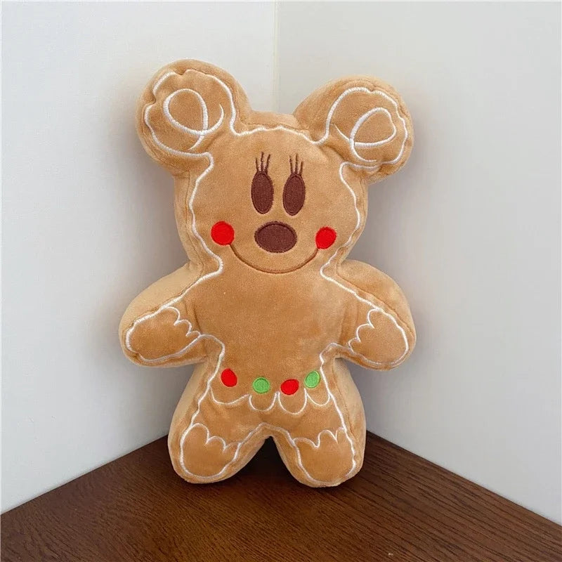 Disney Gingerbread Man Plushies Cute Stuffed Biscuit Mickey Minnie Plush Toy Bag Pendant Throw Pillow Sofa Home Decor Xmas Gifts