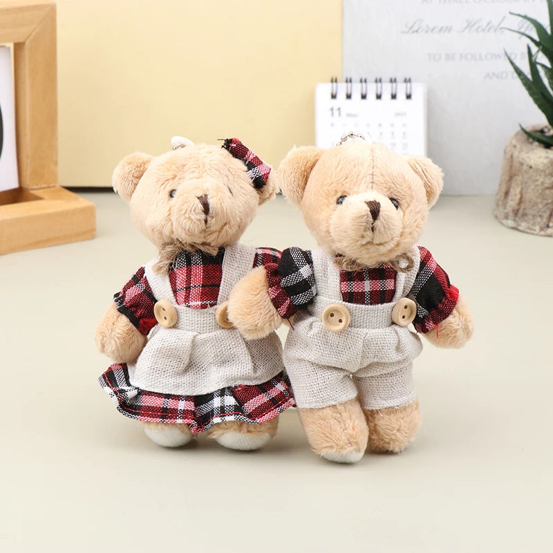 Cartoon Wear Clothes Bear Plush Toy Keychain Soft Stuffed Doll Pendant Backpack Car Bag Key Ring Decor Kid Gift