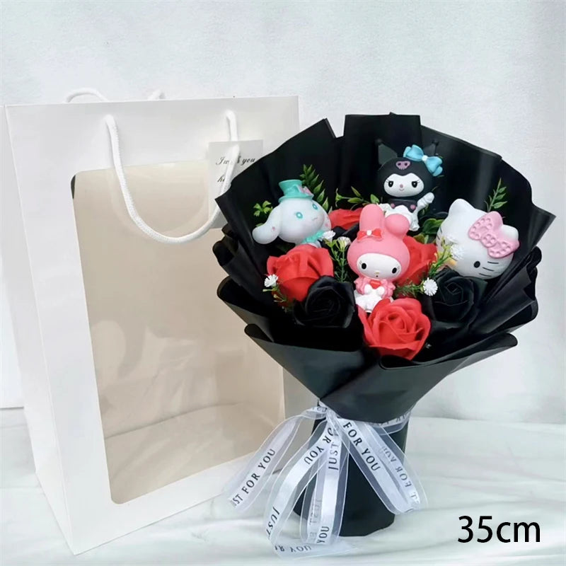 Anime Kuromi My Melody Cinnamoroll Hello Kitty Soap Flower Cartoon Plush Bouquet Valentine's Day Christmas Graduation Gift