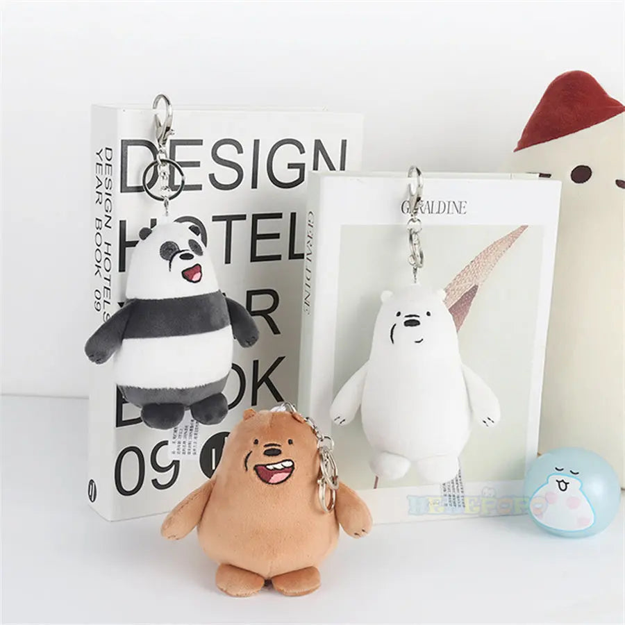 12cm We Bare Bears Anime Plush Keychain Toys Pendant Grizzly Panda Ice Bear Key Ring Stuffed Dolls Plushies Gifts