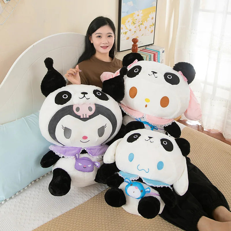 35cm Cute Panda Kuromi Doll Pillow Cute Melody Jade Gui Dog Large Dolls Cartoon Cinnamoroll Room Decoration Plush Toys