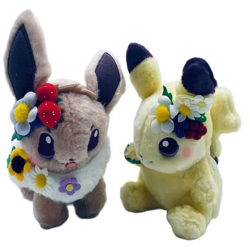 Pokemon Plush Japanese Pikachu Ibu Spring Festival Easter wreath wearing flower Ibu wreath Pikachu toy doll plush toy plush doll