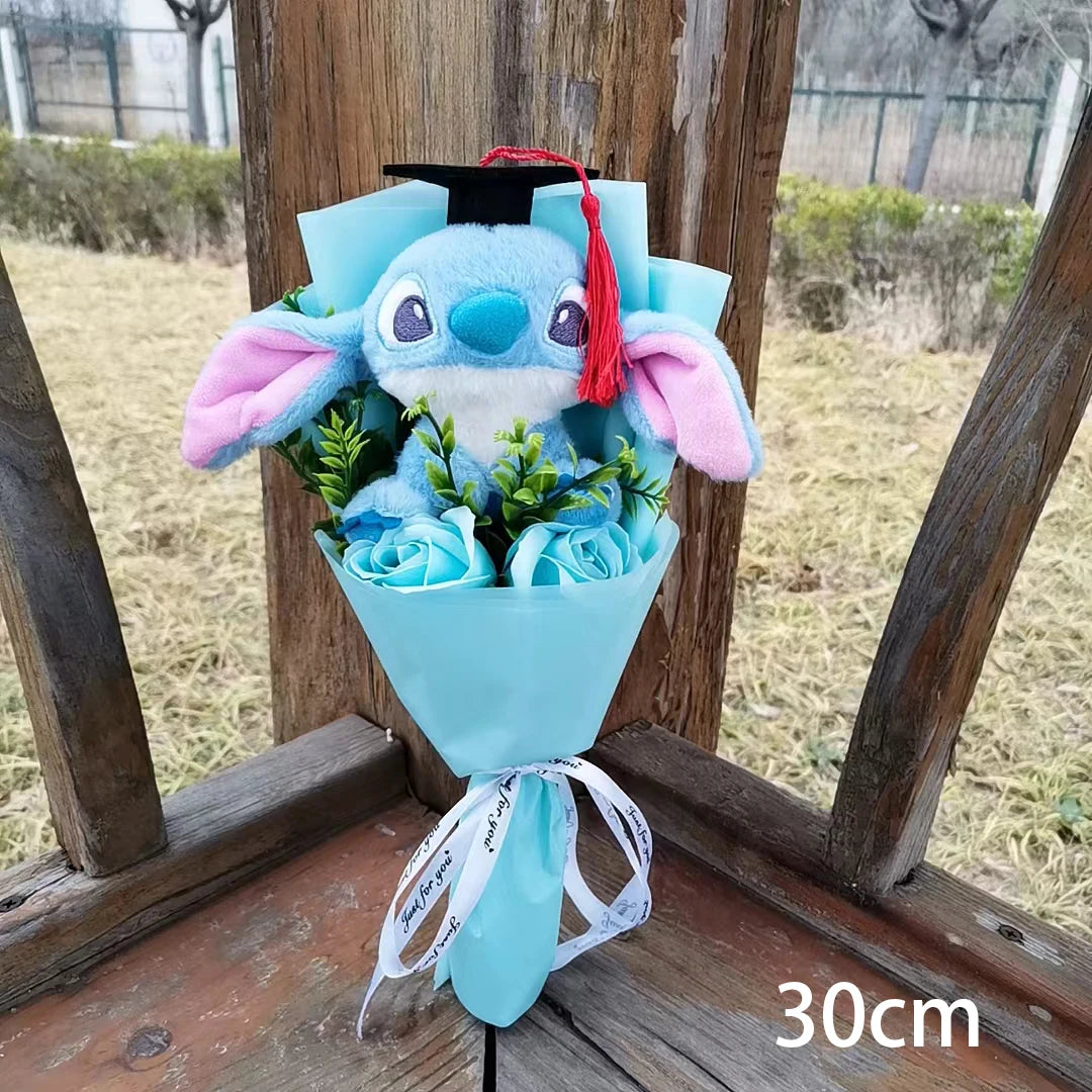 Lilo & Stitch Graduation Plush Bouquet  Anime Soft Stuffed Animals Children Birthday Home Decoration Christmas Party Gift