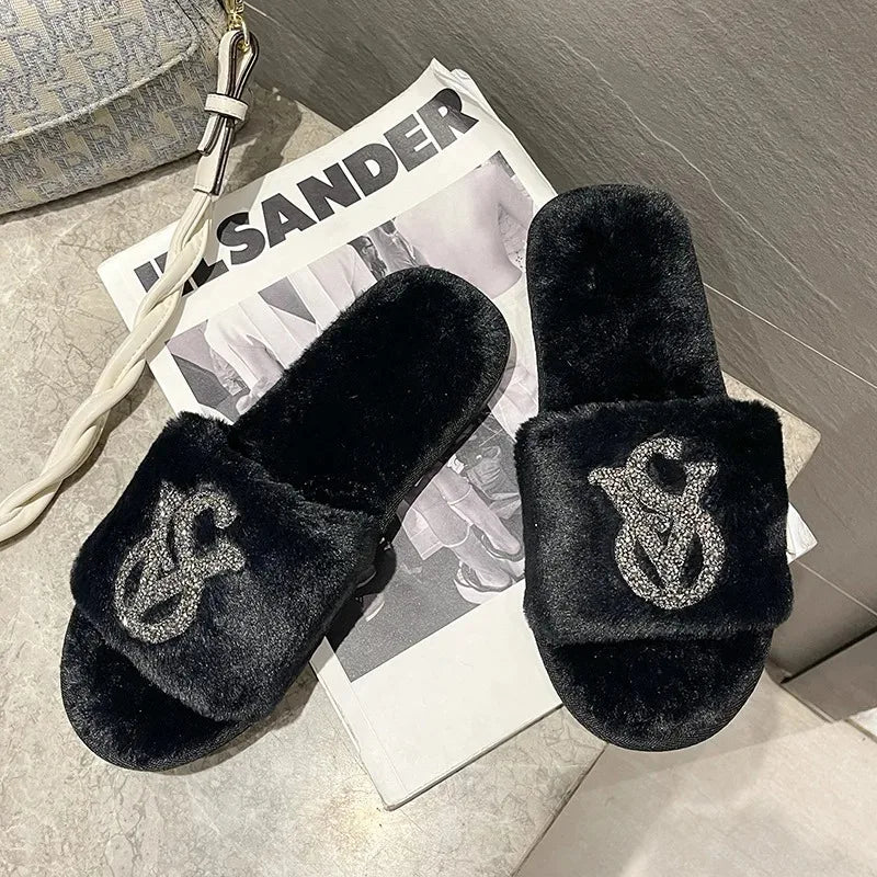 Fluffy Slippers Women Home Fashion Designer Shoes Ladies Popular Casual Platform Indoor Fur Slides Girls Flats Open Toe Elegant