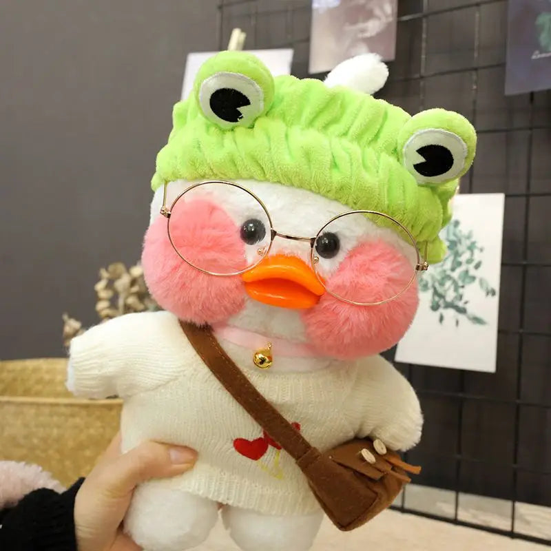 30cm Cute Cafe White Duck Stuffed Plush Animals Toy Wear Glasses And Clothes Soft Doll Girl Birthday Creative Gift For Children