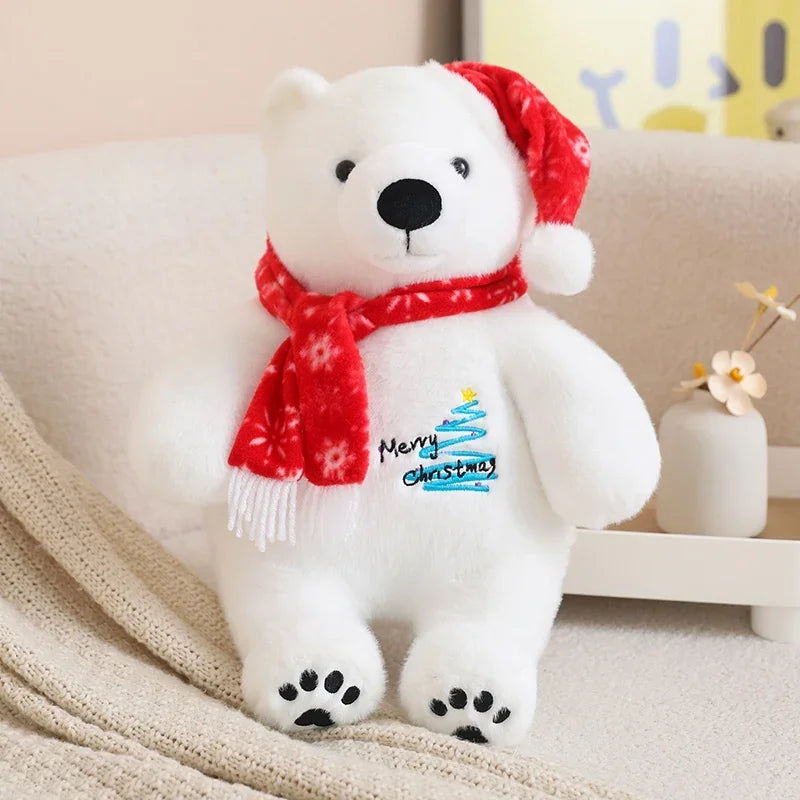 25/33CM Hot Sale Polar Bear Plush Toy Bear with Cute Christmas Scarf Doll Glacier Animal White Send Children Birthday Gifts