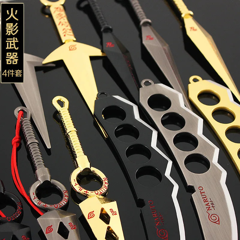 Naruto Weapon Uzumaki Naruto 4pcs/Box Spade Vere Katana Swords Samurai Real Steel Anime Weapons Keychains Boy Toy Birthday Gifts