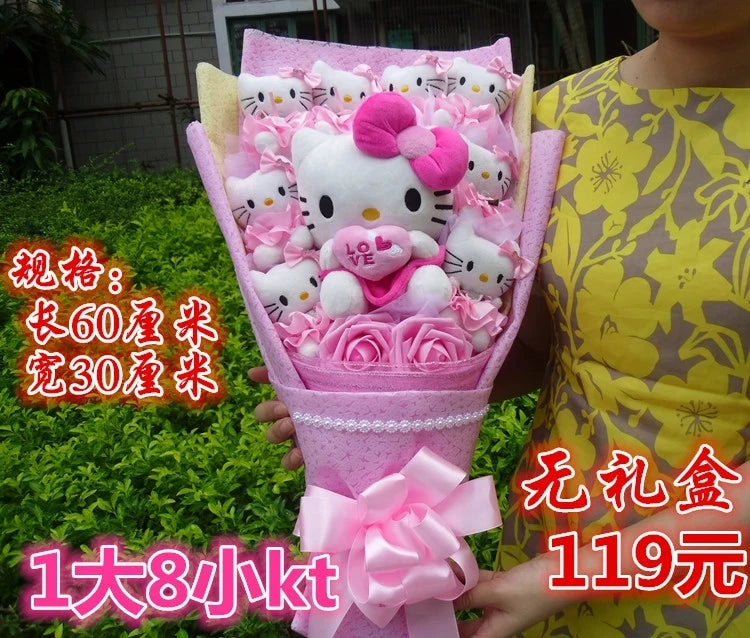 Kt Hello Kitty Plush Stuffed Bouquet With Graduation Hats Handmade  Doll Cute Soap Flower Rose Flower Bouquet Birthday