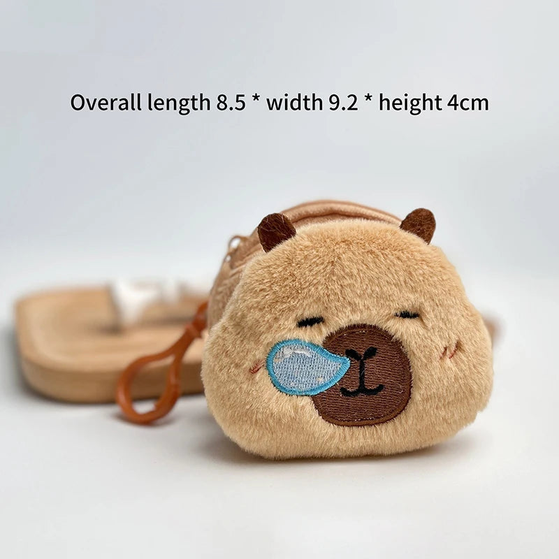 Cute Cartoon Creative Capybara Plush Coin Purse Zipper Purse Keychain Small Headphone Lipstick Bag Mini Wallet Money Bag Gifts