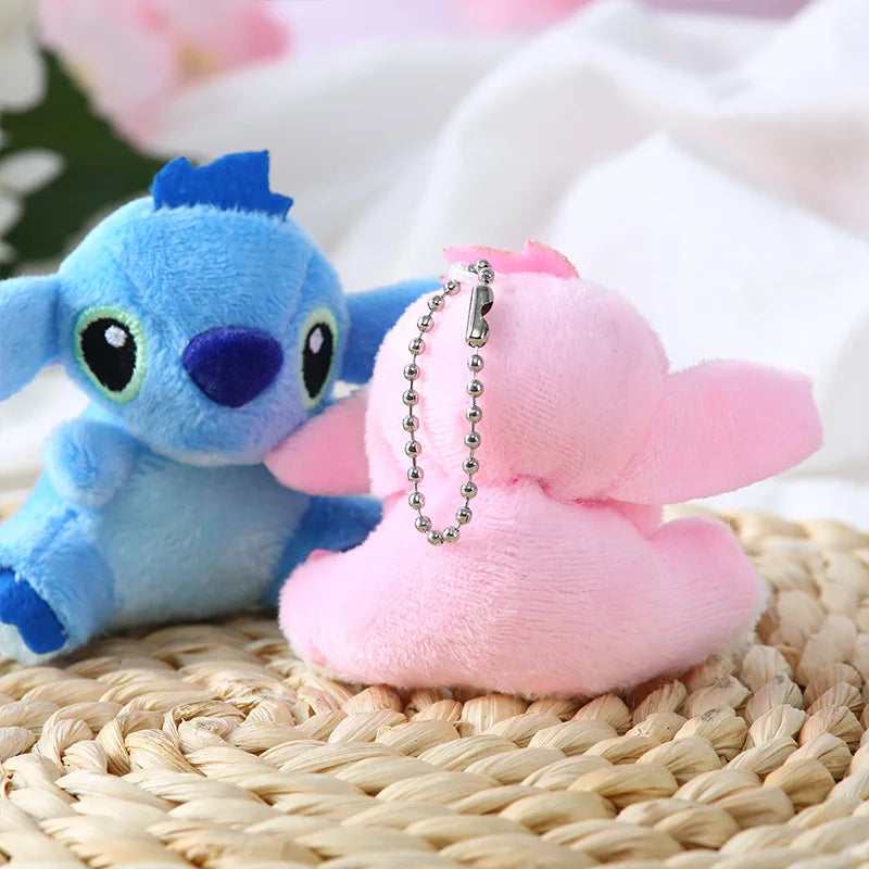 8cm Disney Lilo and Stitch Plush Keychains Stitch Soft Stuffed Toys Doll Backpack Pendants Cartoon Bouquet Accessories Kids Gift