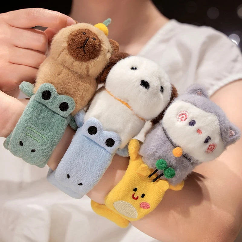 Creative Animal Slap Snap Wrap Wristband Bracelet Capybara Dog Cat Plush Hand Ring Wristband Kids Toys Creative Funny Gift