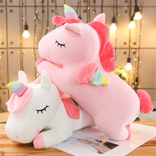 25CM Kawaii Lying Unicorn Plush Toy Stuffed Soft Cute White Pink Horse Appease Doll Toys for Kids Girls Birthday Gift New