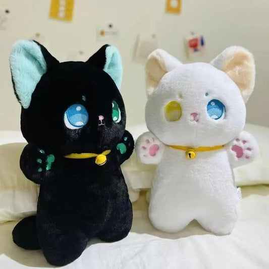 25cm Black and White Cat Plush Toy Grab Stuffed Animal Patung Dolls Children Toys Gifts Halloween Gifts Toys for Kids Girl