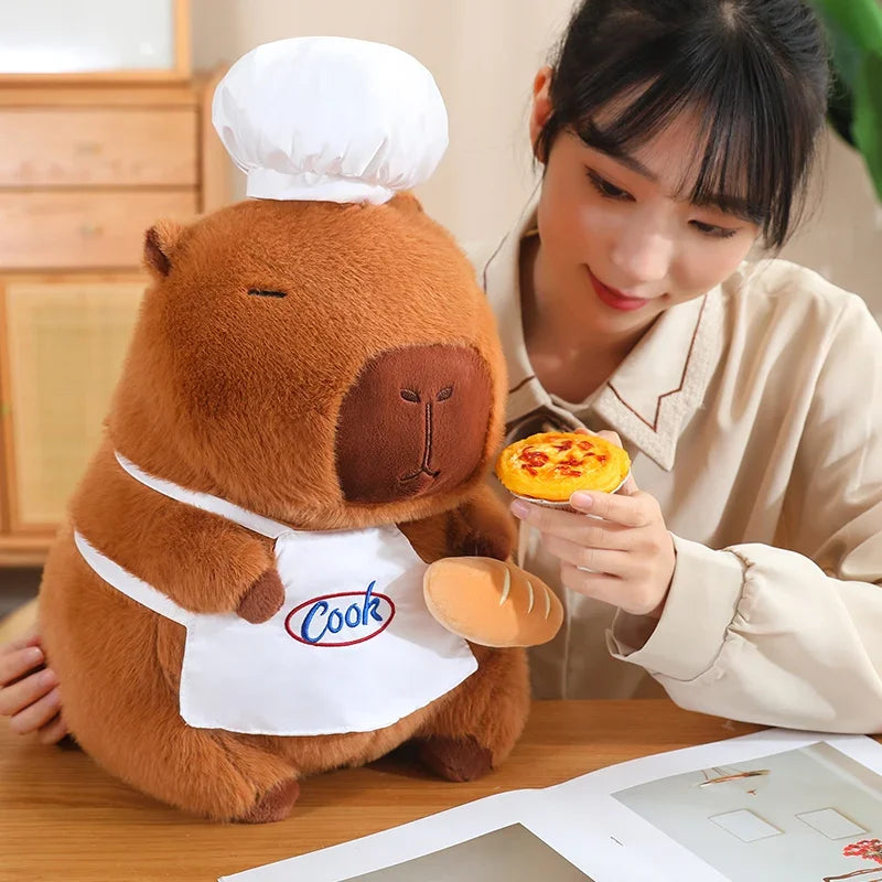 Big Size Lovely Chef Capybara Plush Toy Kawaii Stuffed Animal Funny Capybara Hold Bread Plushies Cute Doll Room Decor Gifts