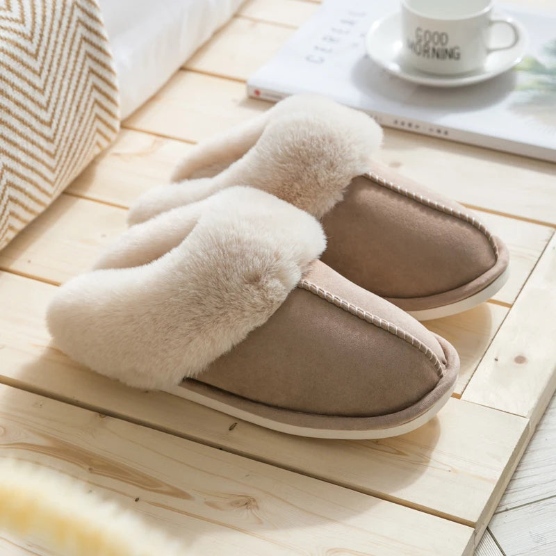 Velvet cotton slippers for autumn and winter home, couple's warm home, indoor thick soled non slip slippers for men and women