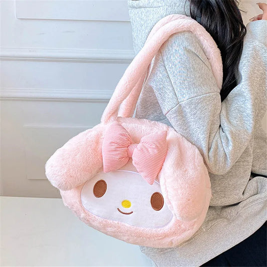 Kawaii Sanrio Plush Cinnamoroll Melody Kuromi Tote Handbags Shoulder Bags Women Fashion Female Messenger Bag Purses Xmas Gifts