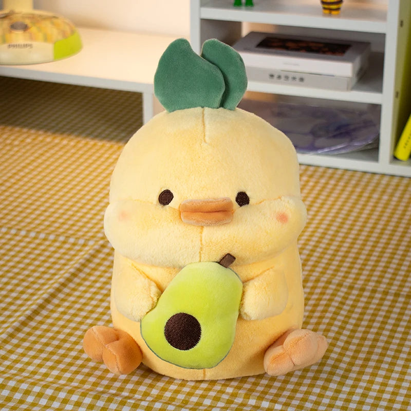 23cm Cute Lovely Duck Holding Avocado Plush Toy Stuffed Animal Furry Rabbit Panda Doll Cartoon Kawaii Bear Plushies Gifts