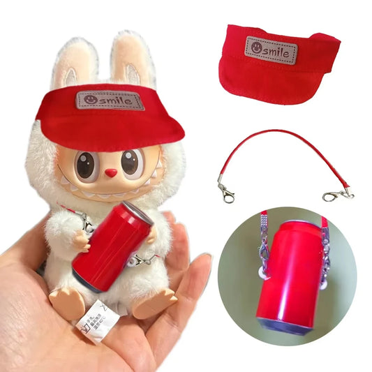 Mini Doll'S Clothes Outfit Accessories For Coca Cola Series Labubu Idol V3 hat Disassemble use lanyard no doll no cup Clothing