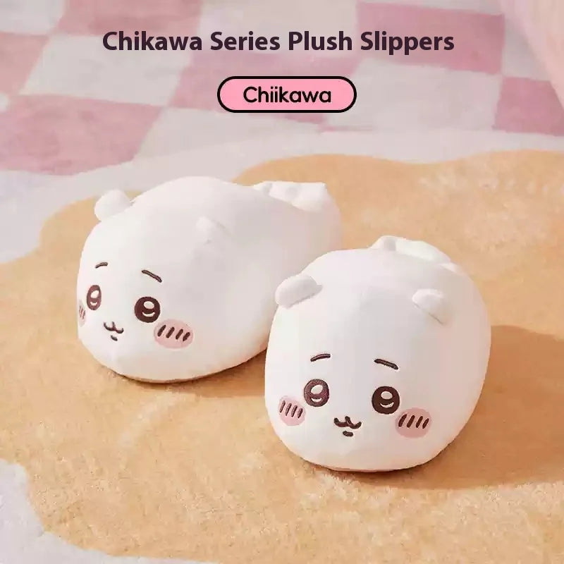 Genuine Miniso Chiikawa Series Plush Slippers Warm Soft Autumn Winter Wrapped Around Home Slippers  Girls Cute Festival Gift