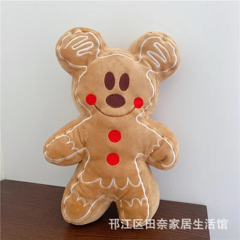 Disney Gingerbread Man Plushies Cute Stuffed Biscuit Mickey Minnie Plush Toy Bag Pendant Throw Pillow Sofa Home Decor Xmas Gifts