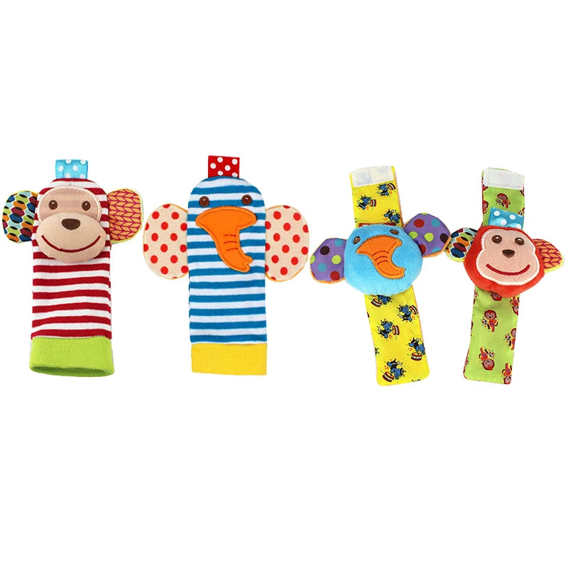 4PCS/SET Baby Rattle Toys Cute Stuffed Animals Wrist Rattle Foot Finder Socks 0~12 Months For Infant Boy Girl Newborn Gift