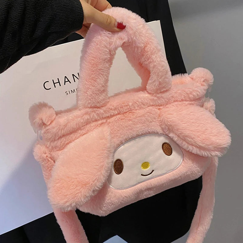 Kawaii Sanrio Hello Kitty Plushie Bag Cinnamoroll Kuromi Shoulder Bag Cute Melody Stuffed Storage Handbag Birthday Gift for Girl