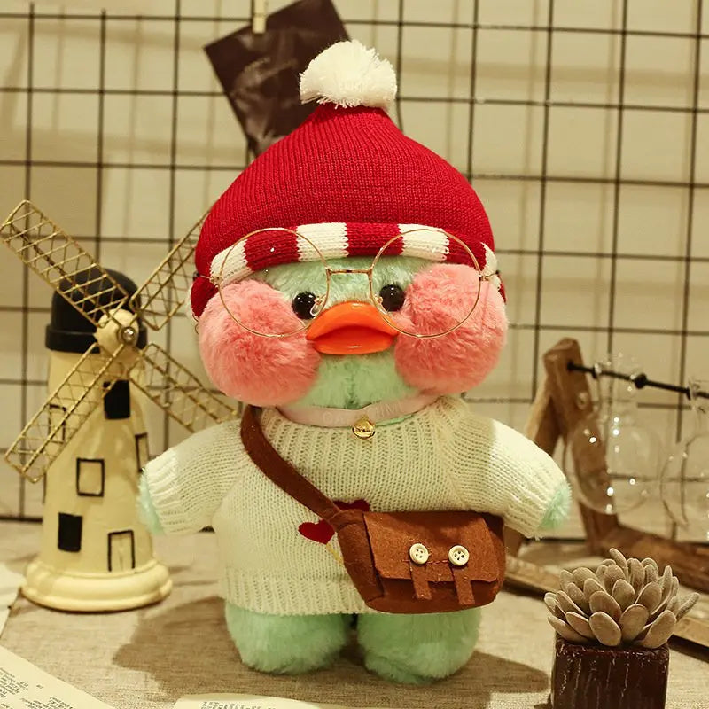 30cm Cute Cafe Green Duck Stuffed Plush Animals Toy Wear Glasses And Clothes Soft Doll Girl Birthday Creative Gift For Children