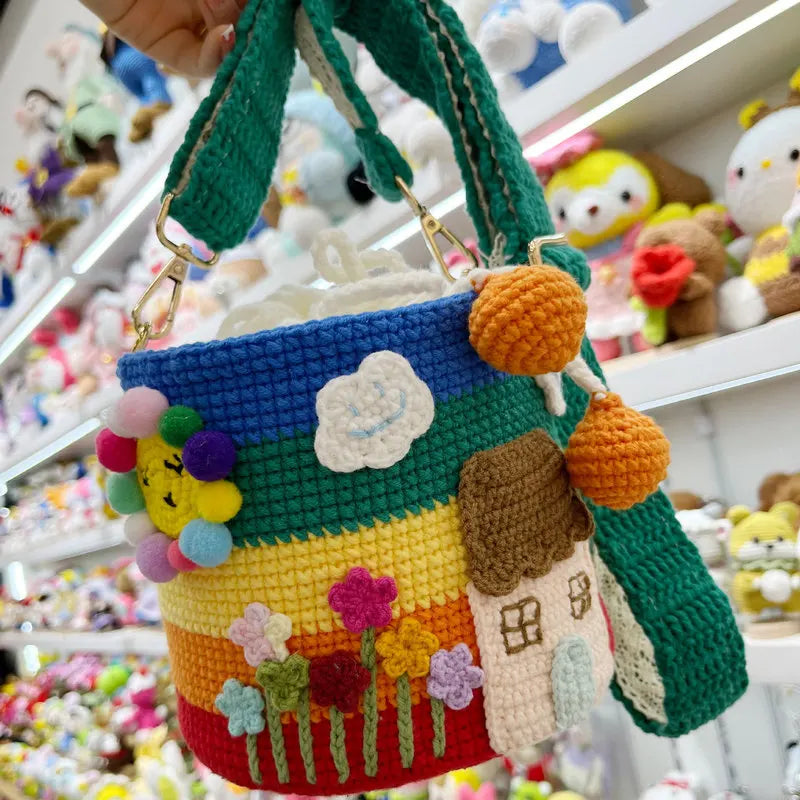 Bucket Bag Knitted Yarn Cute Shoulder Bag Student Backpack Pendant Trendy Fashion Birthday Gift Wholesale Cross Body Bag Cute