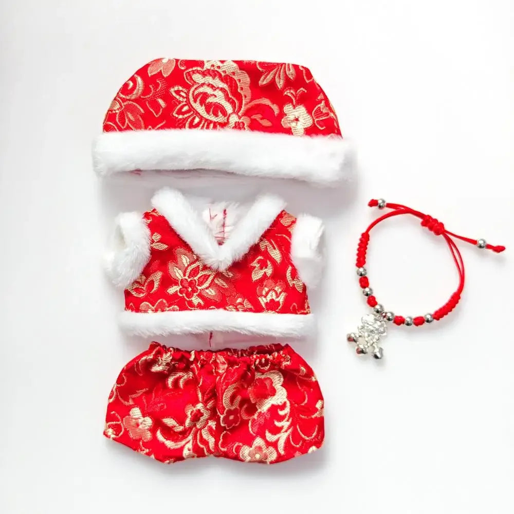 For 17cm Baby Clothes outfit Sitting Labubu Blind Box Pendant New Year Clothing Antique Tang Clothing Sweater Hat