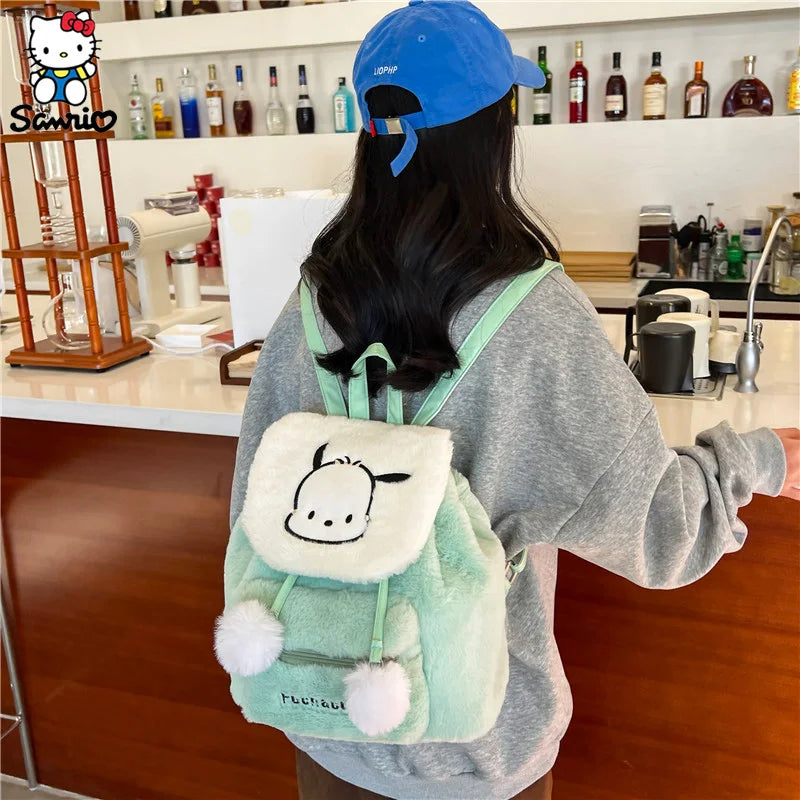 Anime Sanrio Hairy Backpack Kuromi School Bag Hello Kitty Plush Bag My Melody Student Bag Girls Handbag Kids Toys Birthday Gifts