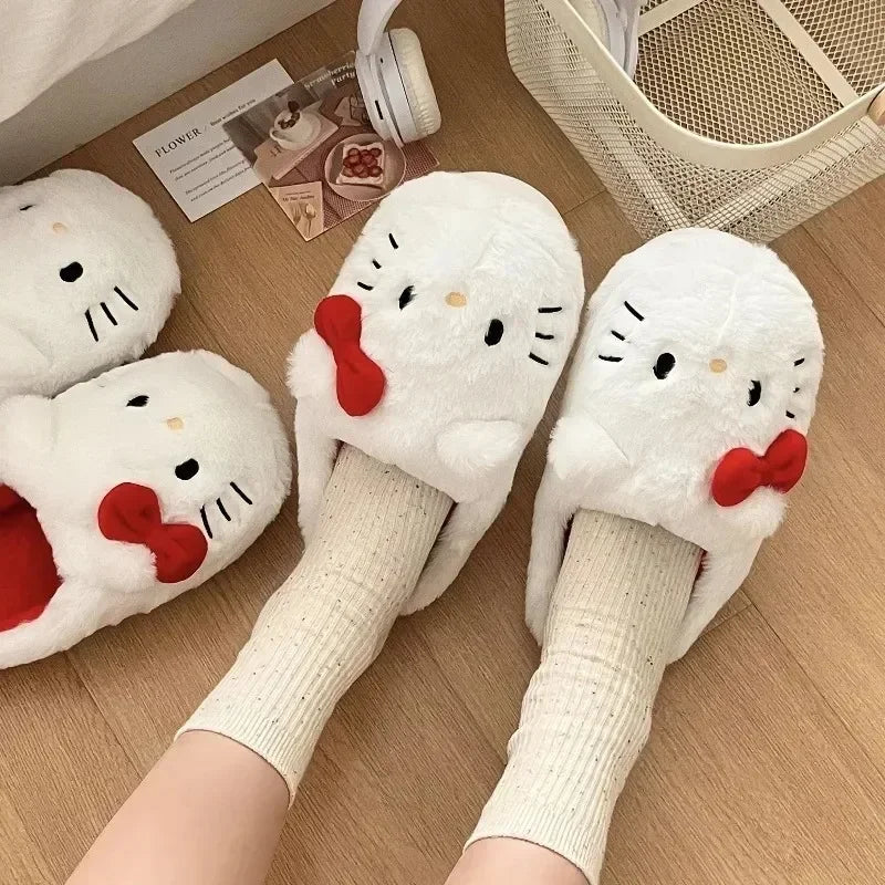 Sanrio Hello Kitty Plush Slipper Cartoon Warm Winter Indoor Slippers Flat Casual Non-slip Girls Home Shoes kawaii Birthday Gift