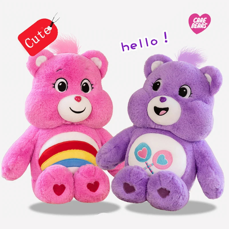 MINISO 40 Cm Rainbow Care Bear Plush Toy Sleeping Mate for Girl Baby Kids Pink Colorful Bear Stuffed Animal Toys Birthday Gift