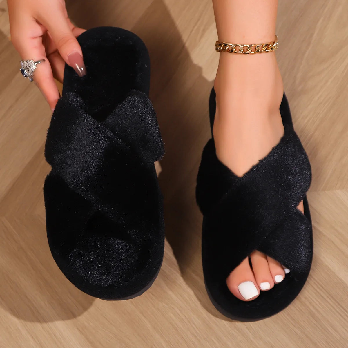 Winter cross imitation rabbit fur warm fur slippers Korean version women's indoor home slippers women's outdoor slippers