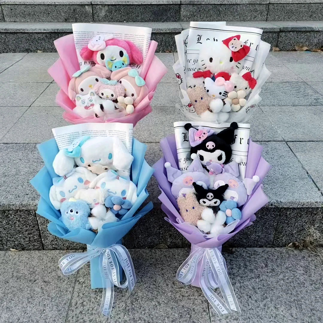 Anime Hello Kitty Kuromi Plush Doll Toy Cinnamoroll Sanrioed Anime Doll Toy Bouquet Valentine's Day Birthday Christmas Gift