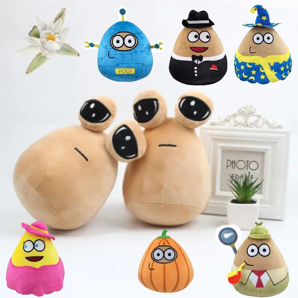 Pou Plush Cartoon Alien Toy, Kawaii Stuffed Animal Boneca, Figura do Jogo Quente, Presentes para Fãs, 22cm