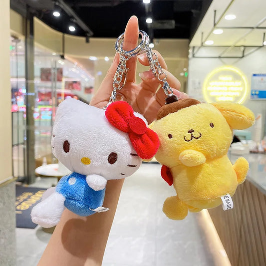 Sanrio Plush Keychain Hello Kitty Melody Cinnamoroll Pompompurin Stuffed Soft Doll Key Ring Plushies Bag Pendant Gift Kids Toys