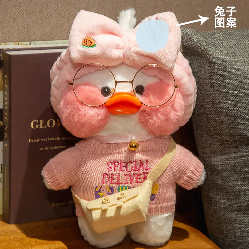 30cm Cute Cafe White Duck Stuffed Plush Animals Toy Wear Glasses And Clothes Soft Doll Girl Birthday Creative Gift For Children