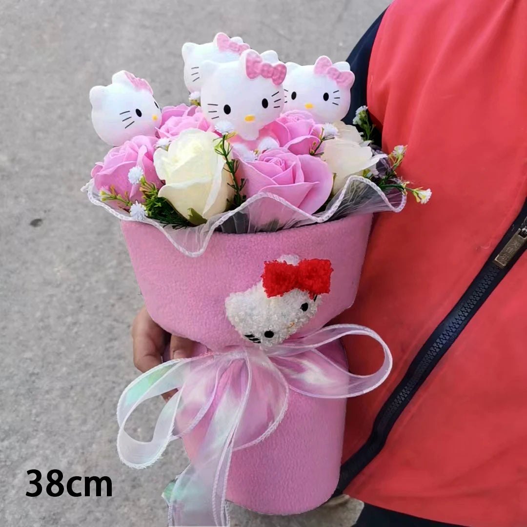 Hello Kitty Cartoon Plush Bouquet  Anime  Rose Soap Flowers  Doll Home Wedding Decoration Christmas Valentine's Day Gift