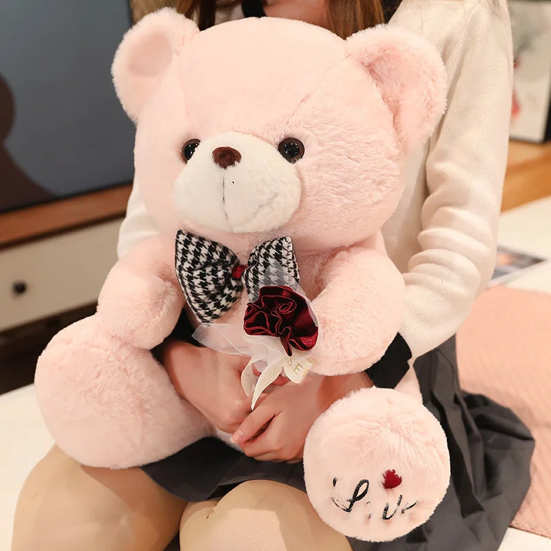 35-50cm Kawaii Bear Plush Stuffed Animal Doll Pillow Rose Bow Tie Accessories Dress Up Valentine's Day Girlfriend Gifts