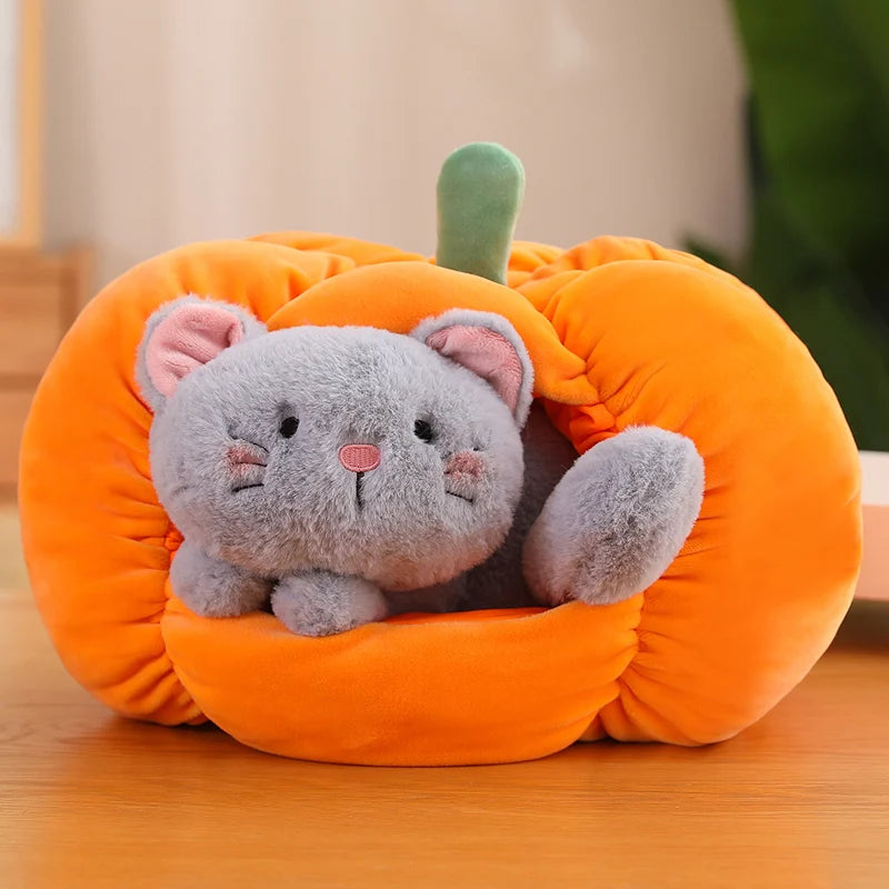 23/30cm Funny Cute Soft Stuffed Animals Dog Cat Hiding In the Pumpkin Nest Dolls Room Pets Peluche Kids Lover Elegant Gift