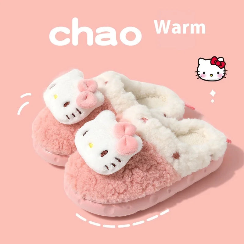 Hello Kitty Children's Slippers Winter Cute Indoor Warm Plush Slippers Sanrio Cute Girl Birthday Gift Anime peripherals