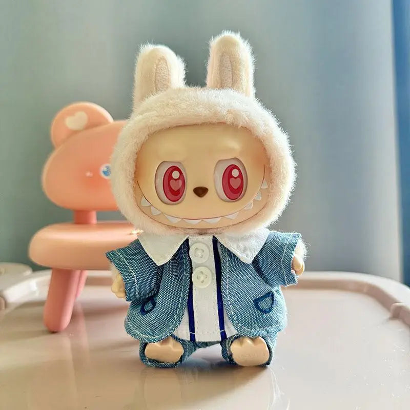 17cm Mini Plush Doll'S Clothes Outfit Accessories For Korea Kpop Exo Labubu I II Idol Dolls Sitting Party overalls Clothing Gift