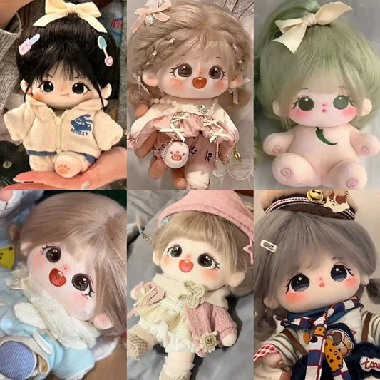 20cm Cute Plush Cotton Idol Doll With Clothes Stuffed Super Star Figure Dolls No Attribute Fat Body Doll Can Change Clothes Gift