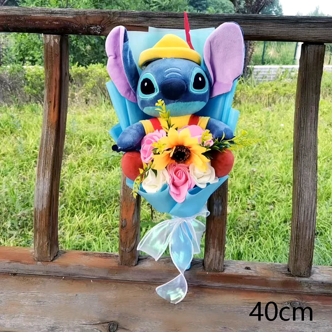 Hot Lilo & Stitch Plush Bouquet With Soap Rose Sunflower Flower Bouquet Cartoon Stuffed Valentine's Day Christmas Birthday Gift