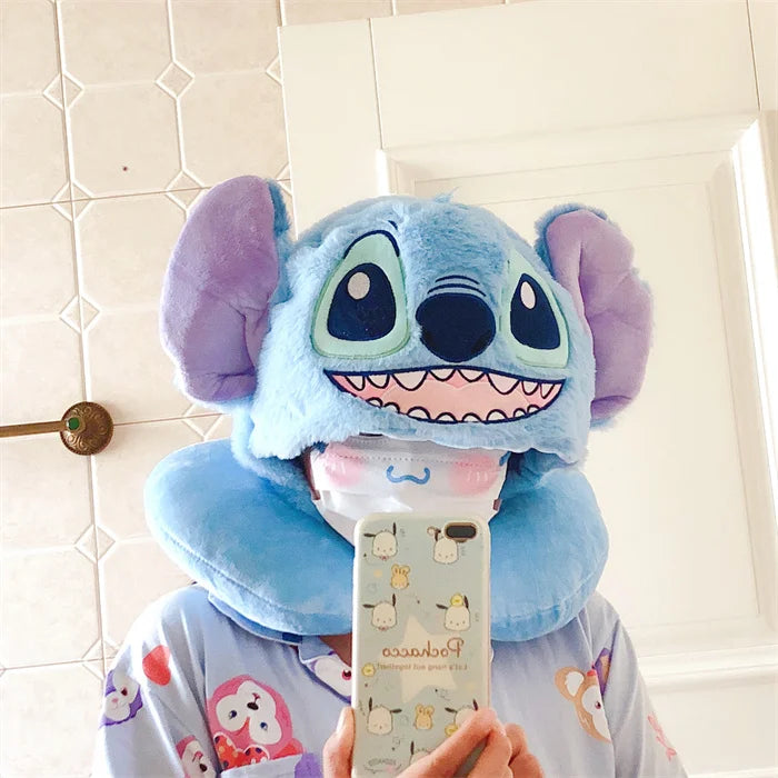 New Disney Plush Lilo & Stitch Cheshire Cat U-shaped Neck Pillow Stitch Cheshire Cat Travel Hat Pillow Nap Pillow Gifts For Girl