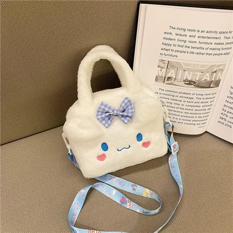 Kawaii Sanrio Plush Bag Kuromi Melody Cinnamoroll Cartoon Anime Handbag Crossbody Cosmetic Travel Storage Bags Women Girls Gifts